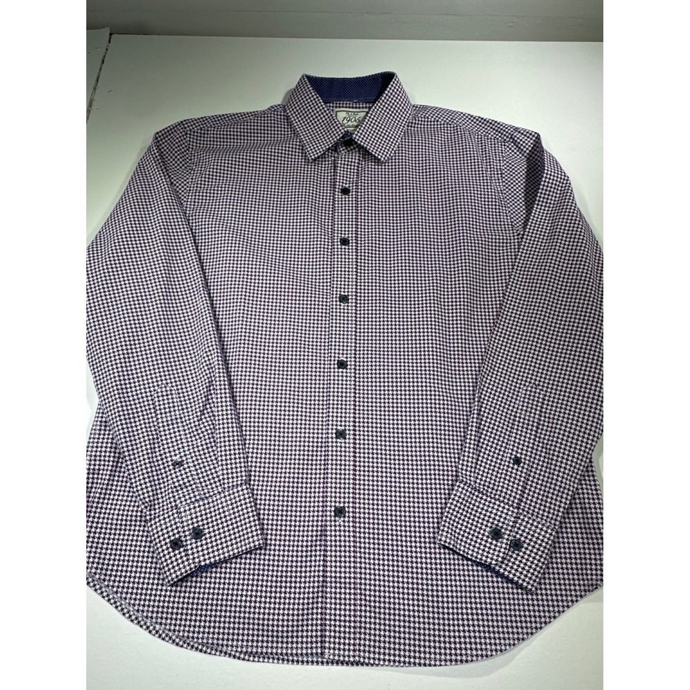 Jos. A. Bank 1905 Tailored Fit Houndstooth Button Down Shirt Mens Large L Blue